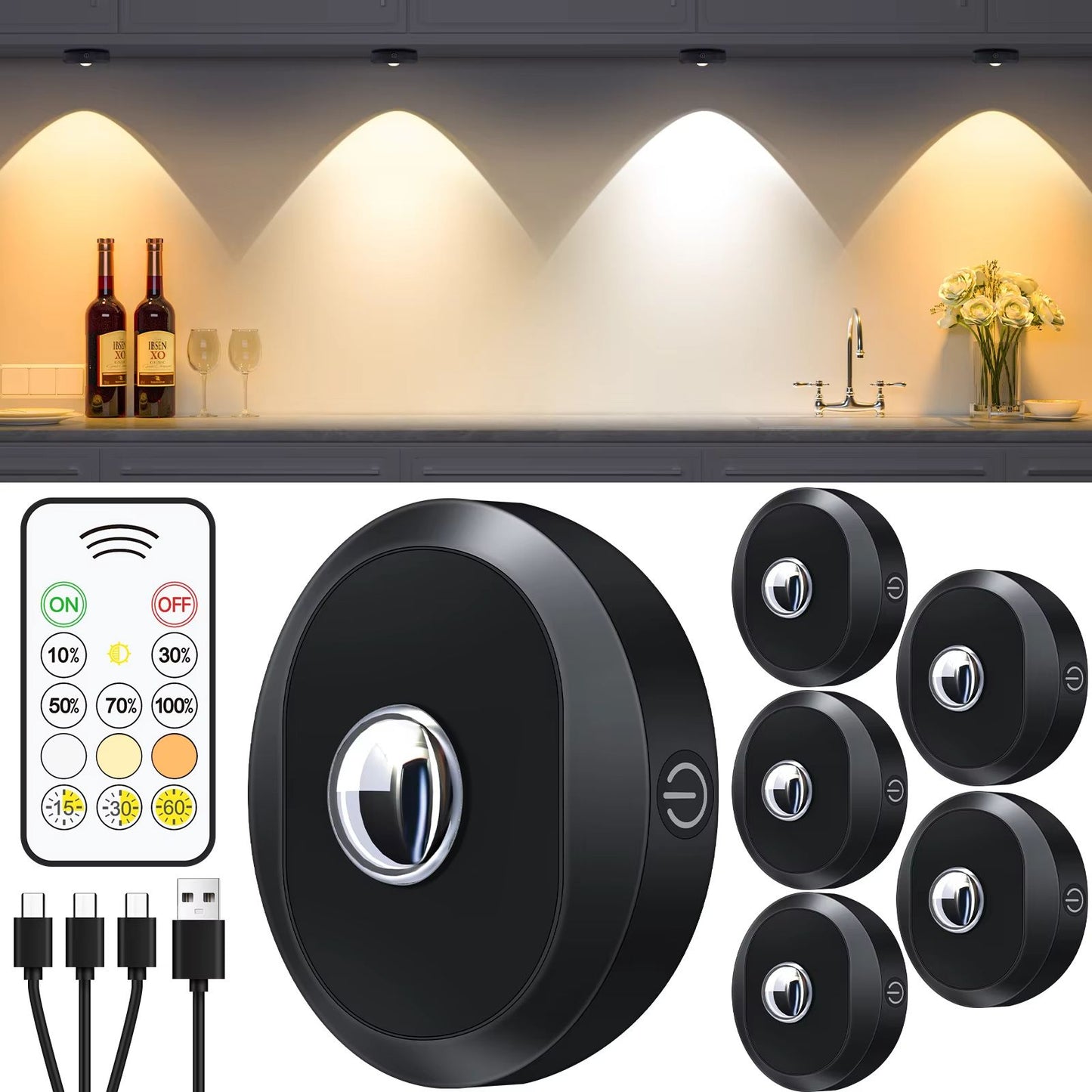WILLED Rechargeable RGB Puck Light 1200mAh Battery With Remote And Touch Control 9