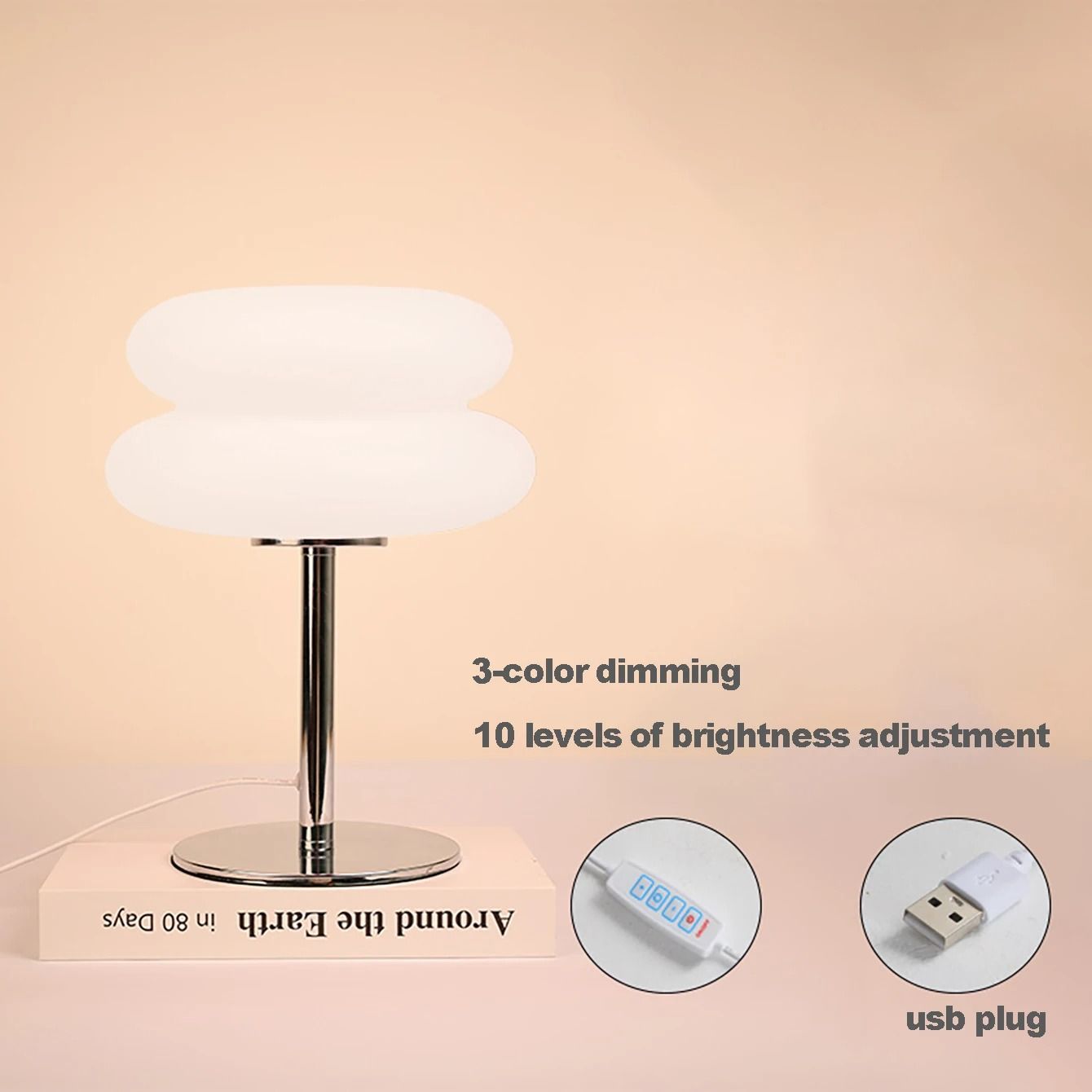 Creamy Style USB Plug Tri Color Dimming Bedside Table Lamp For Bedroom And Study 8
