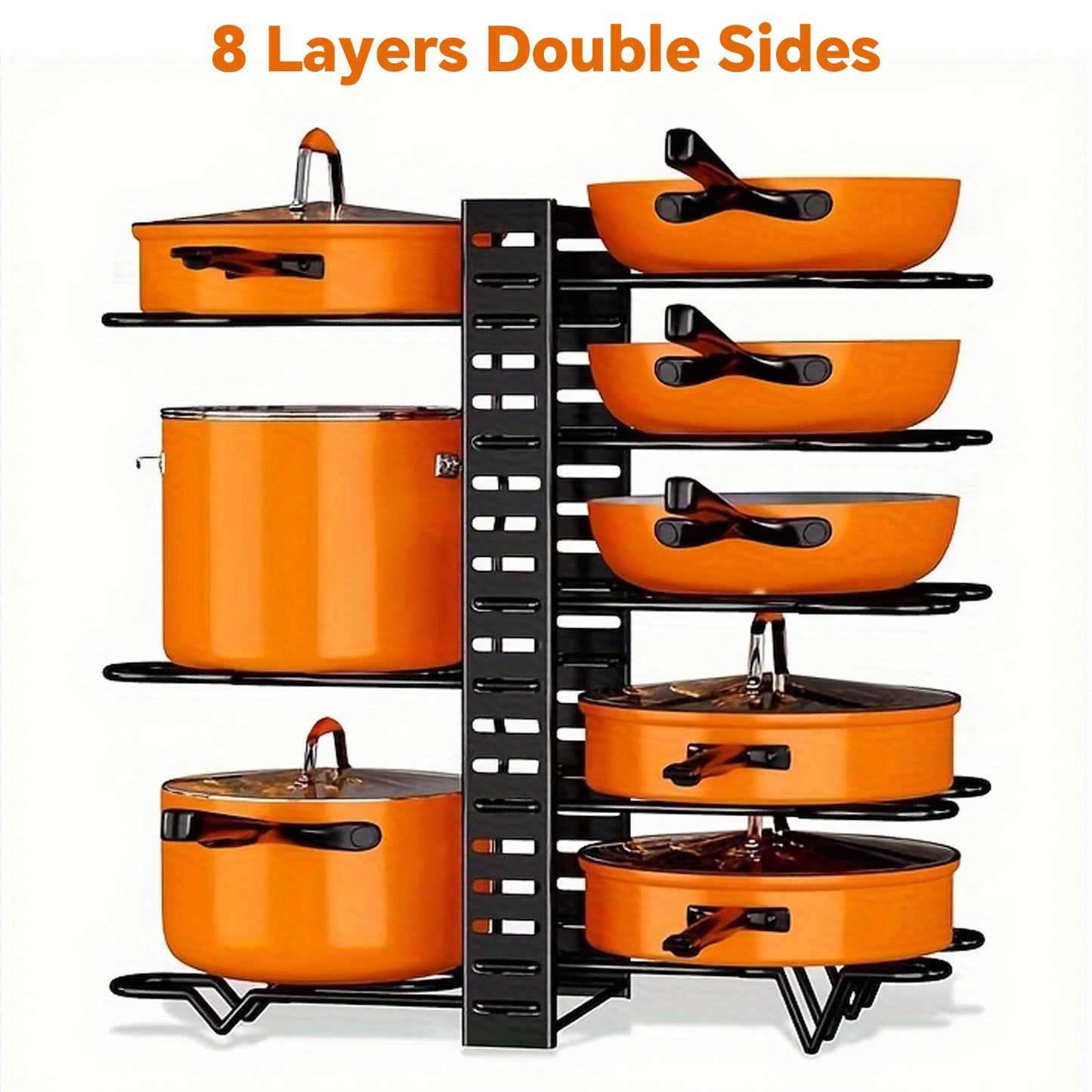 8-Tier Heavy Duty Pot Rack Organizer, Durable Metal Saving Cabinet Holder for Pots, Pans Lids, Keep Kitchen Neat, Tidy