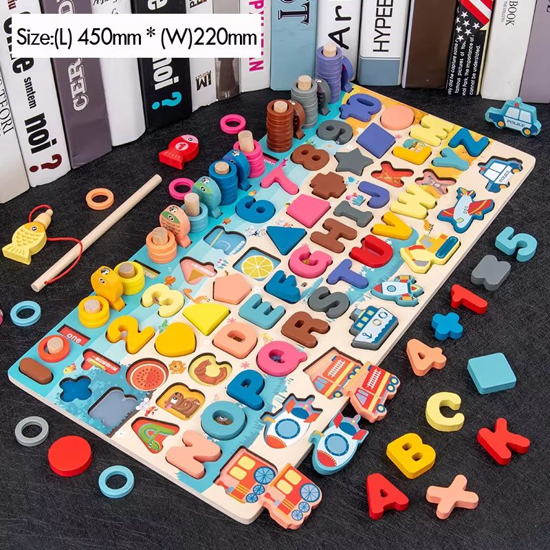Kids Montessori Math Toy Educational Wooden Puzzle Fishing Game With Number And Shape Matching So 7