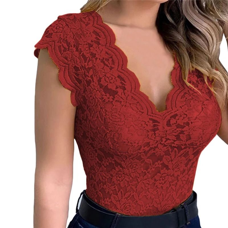 Womens V Neck Floral Lace Bodycon Tank Top 10
