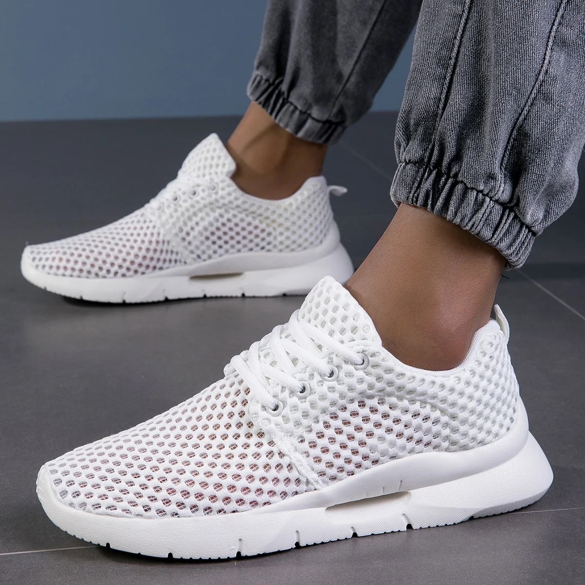 New White Mesh Breathable Lightweight Summer Shoes For Men 7