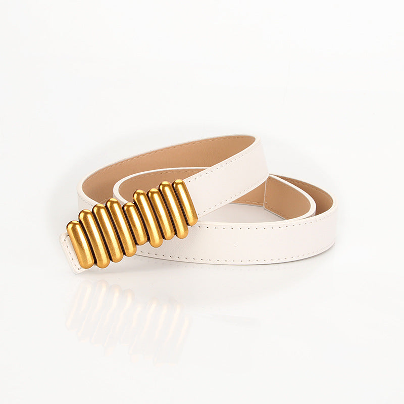 Adjustable PU Leather Ladies Belt Elegant Gold Alloy Buckle Versatile High Quality Womens Dress Wai 9