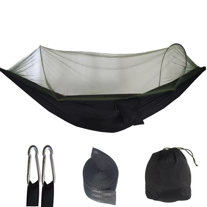 Outdoor Camping Hammock with Mosquito Net Parachute Fabric Hanging Bed 250x120cm