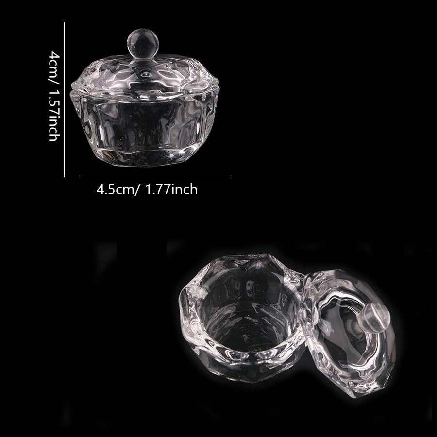 Professional Nail Art Glass Cup with Lid, Acrylic Liquid & Brush Cleaner Dappen Dish for Salon, Home Use