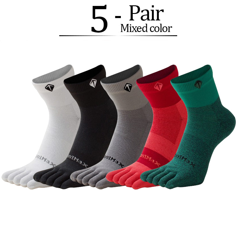 5 Pairs Mens High Elasticity Socks, Soft Cotton Breathable Women Fitness Socks, Outdoor Split Toe Sweat Wicking Running