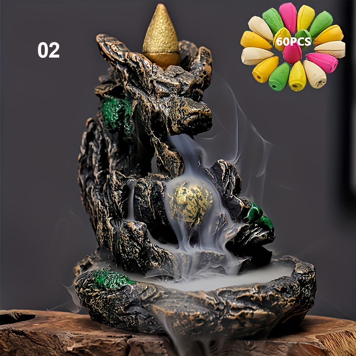 Mountains River Waterfall Backflow Incense Burner Fountain, Aromatherapy Smoke Censer Holder Home Decor