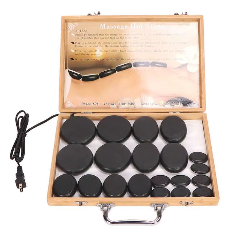 Hot Massage Stones Kit Warming Therapy Reduce Pain Waterless Heating SPA Essential Oil Heated Rocks 7
