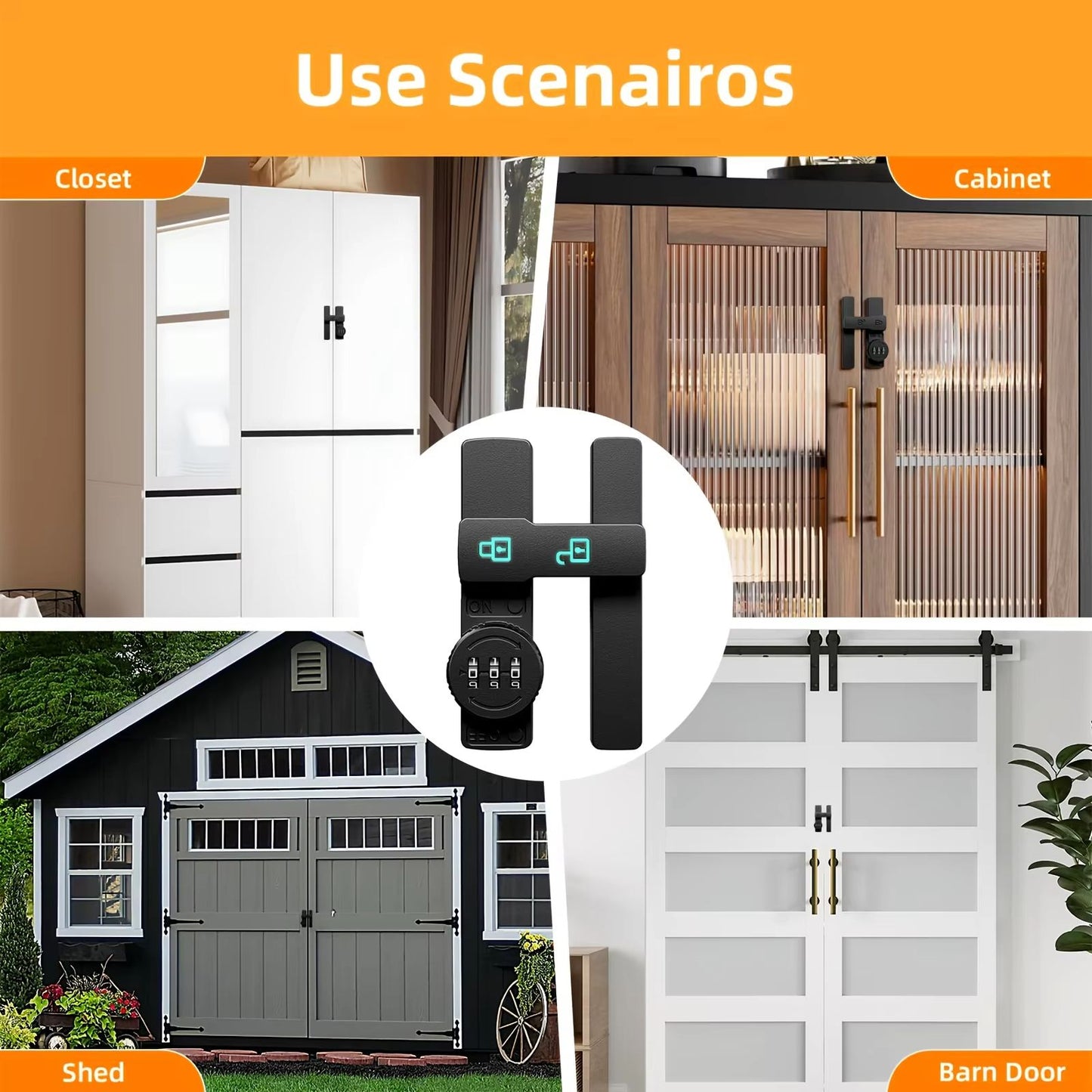 Combination Barn Door Lock 180 Sliding Deadbolt With 3Digit Password Security And Luminous Sign 5