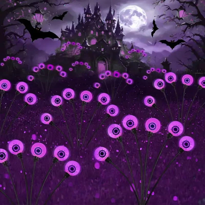 6-Head Outdoor Solar Eyeball Lights, Firefly Halloween Solar Stake Lights, Garden Lawn Yard Festival Decor