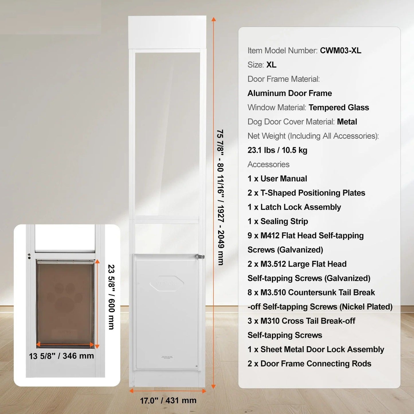 Adjustable Sliding Glass Pet Door With Aluminum Frame And Tempered Glass 8