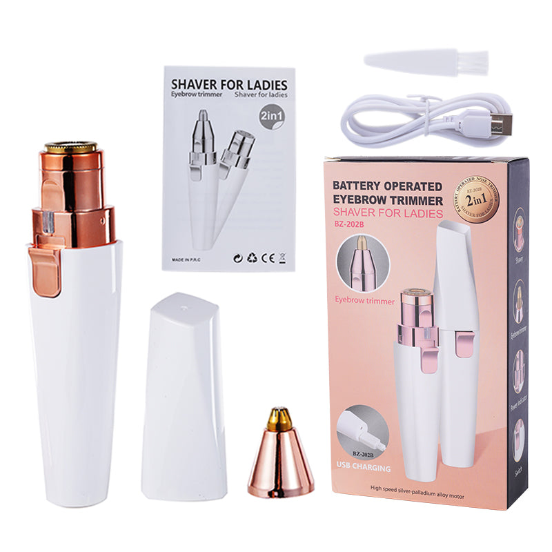 Electric Facial Hair Remover for Women, Rechargeable 2-in-1 Epilator & Eyebrow Trimmer, Portable & Painless