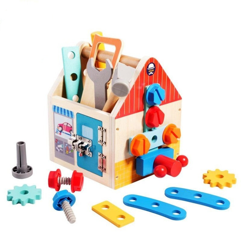 Montessori Wooden Tool Box Set for Kids, Simulation Maintenance Screw Puzzle Pretend Play Repair Toys Educational Gift