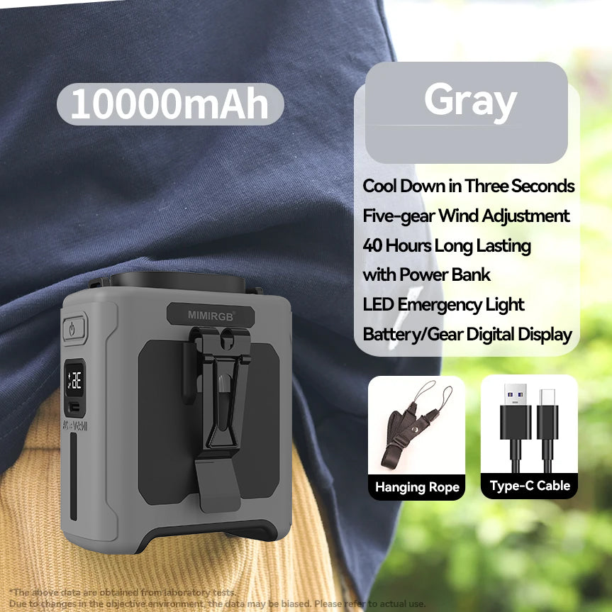Waist Fan Portable with LED Lighting & Power Bank, Hanging Neck Cooling Fan Speed Strong Airflow for Outdoor Work