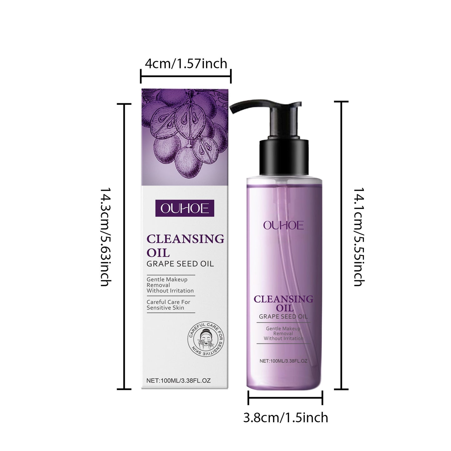 Lightweight Grape Seed Cleansing Oil for Face, Nourish Moisturizing Makeup Remover, Smooth Soothing Non Irritating Oil
