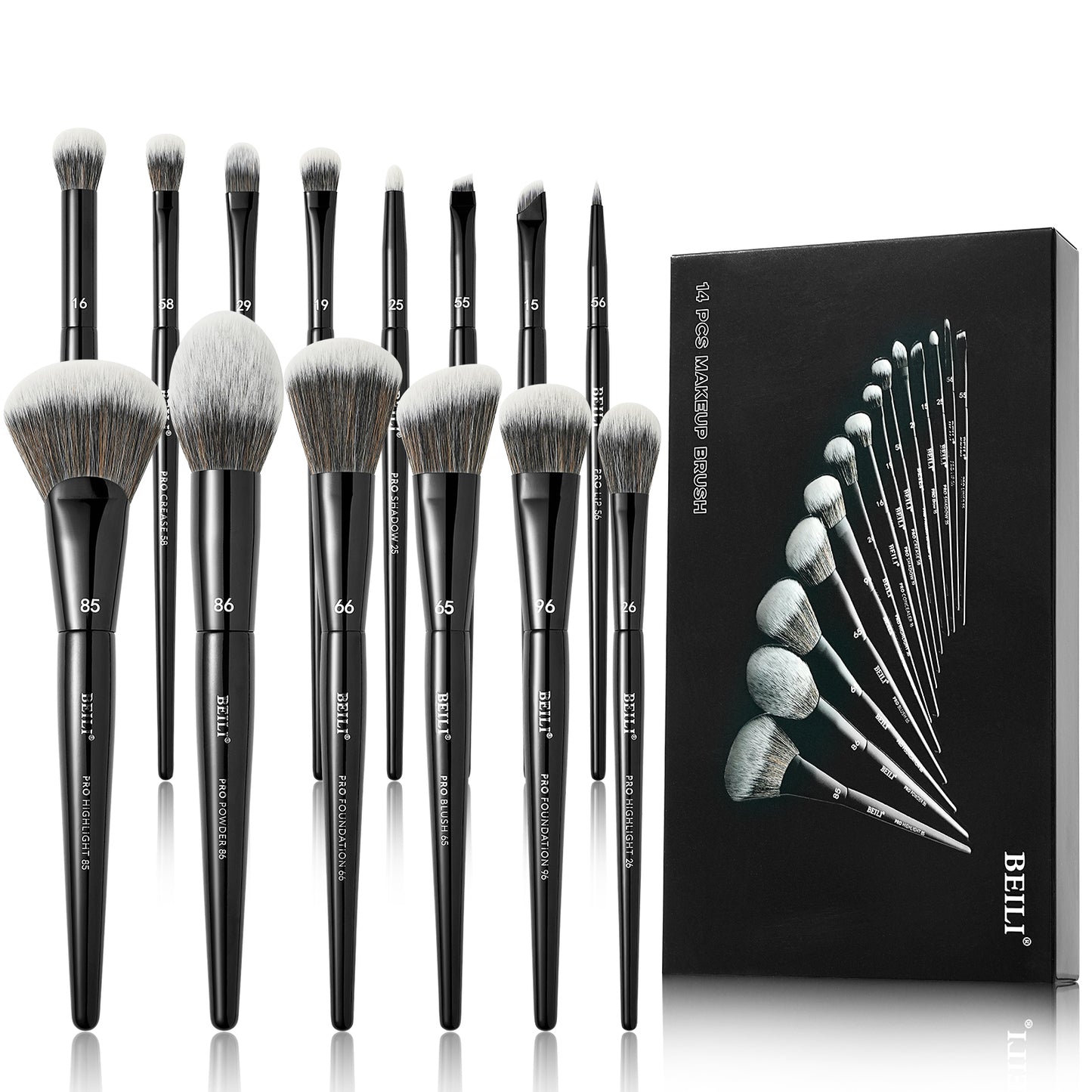 Black Makeup Brush Set Vegan Pro, Powder Foundation Eyeshadow Blush Highlighter, Concealer Eyebrow Brushes Kit