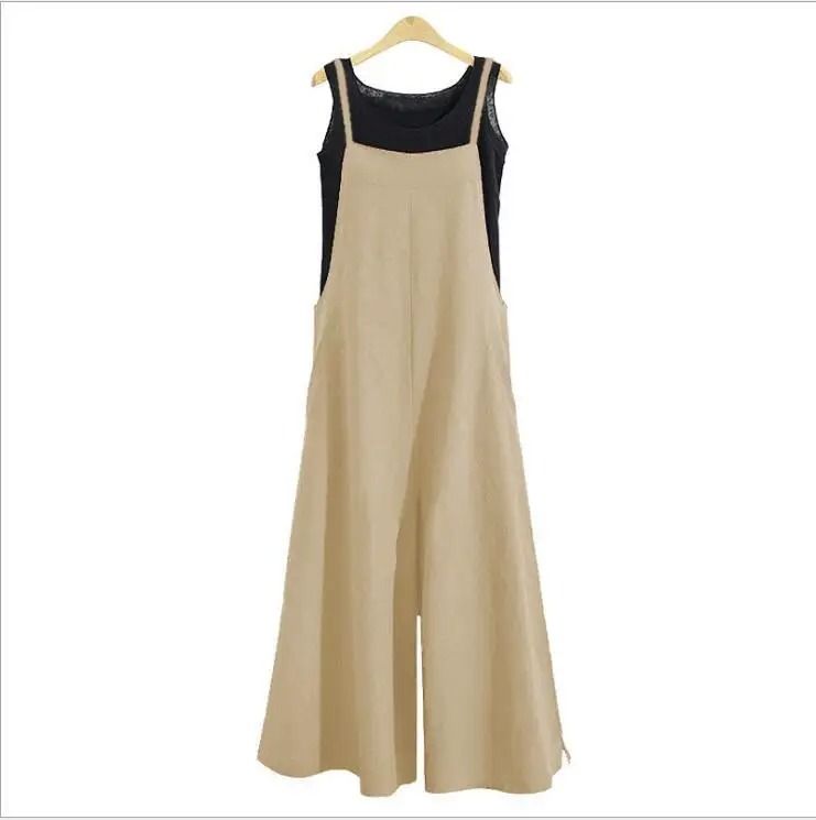 Women Summer Wide Leg Cotton Linen Jumpsuit Casual Sleeveless Loose Fit Overalls 11