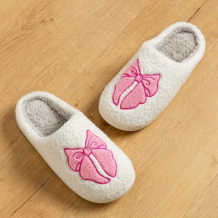 Womens Winter Bow Slippers Warm Cotton Indoor Shoes With Soft Sole Cute Design 7