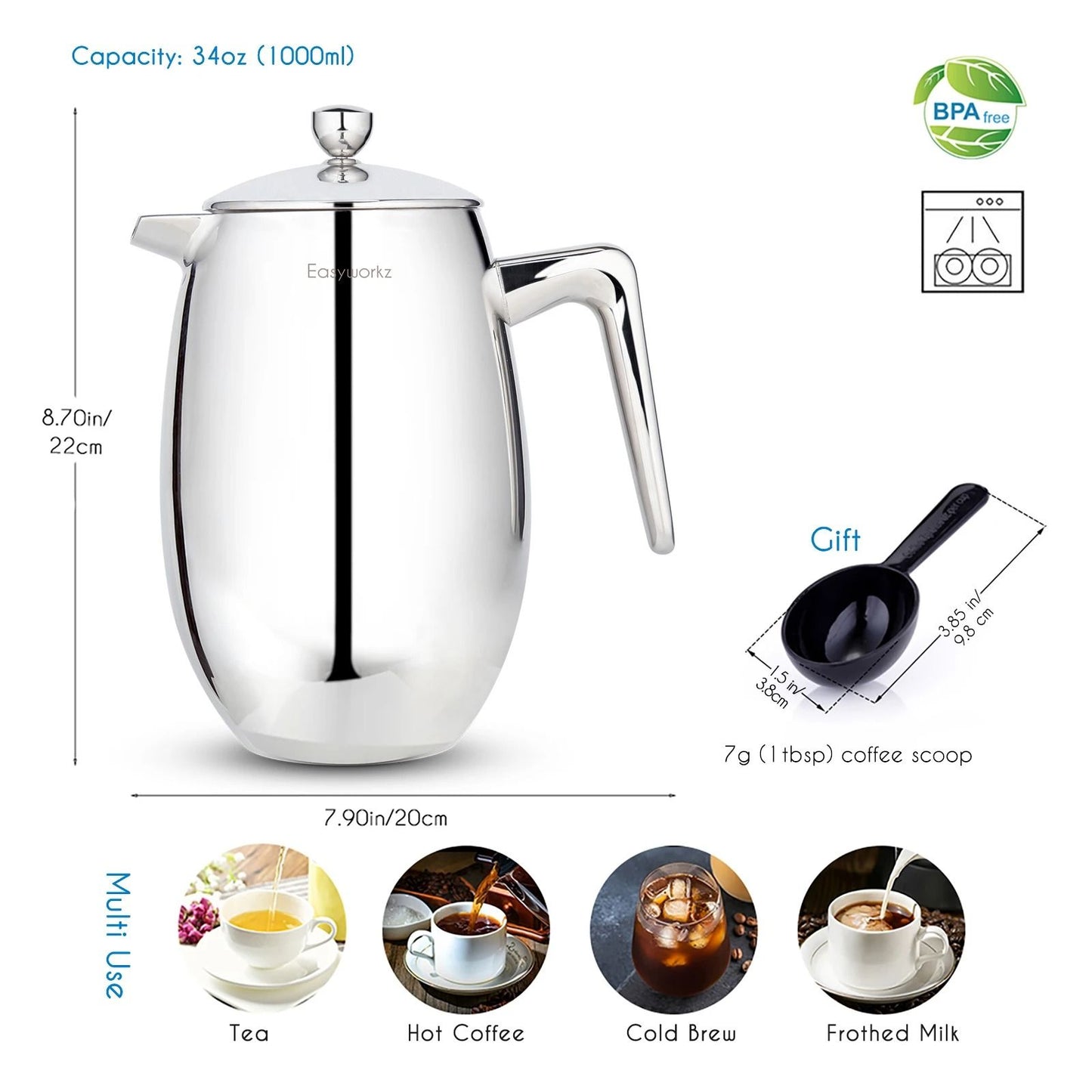 French Press Coffee Maker Double Wall Stainless Steel Insulated Thermal Cafetiere With 4 Level Filt 9
