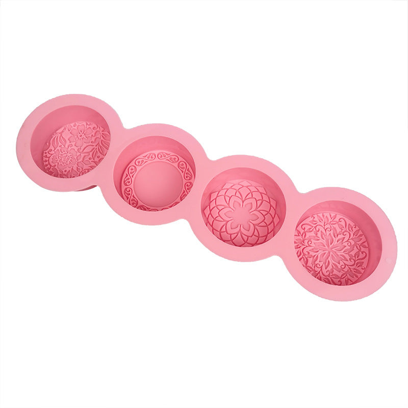 Handmade 3D Silicone Soap Molds 4 Flower Types Bar Making Tools DIY Circular Soaps Resin Craft 3