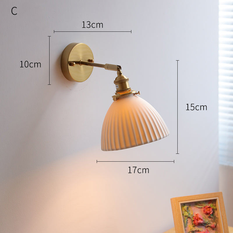 IWHD White Ceramic Modern Wall Lamp Beside Bed Nordic Copper LED Japanese Style Wandlamp For Living 12