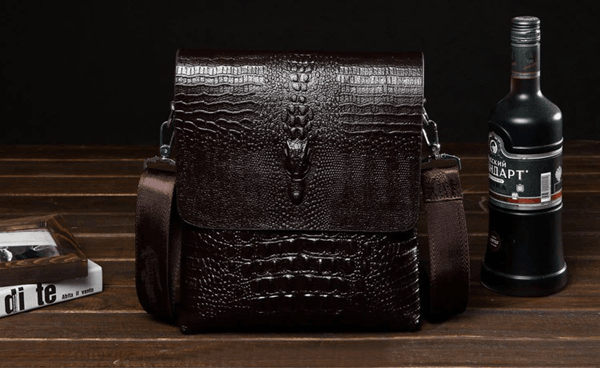 Mens Leather Messenger Bag Business Crossbody Satchel With Crocodile Grain 1