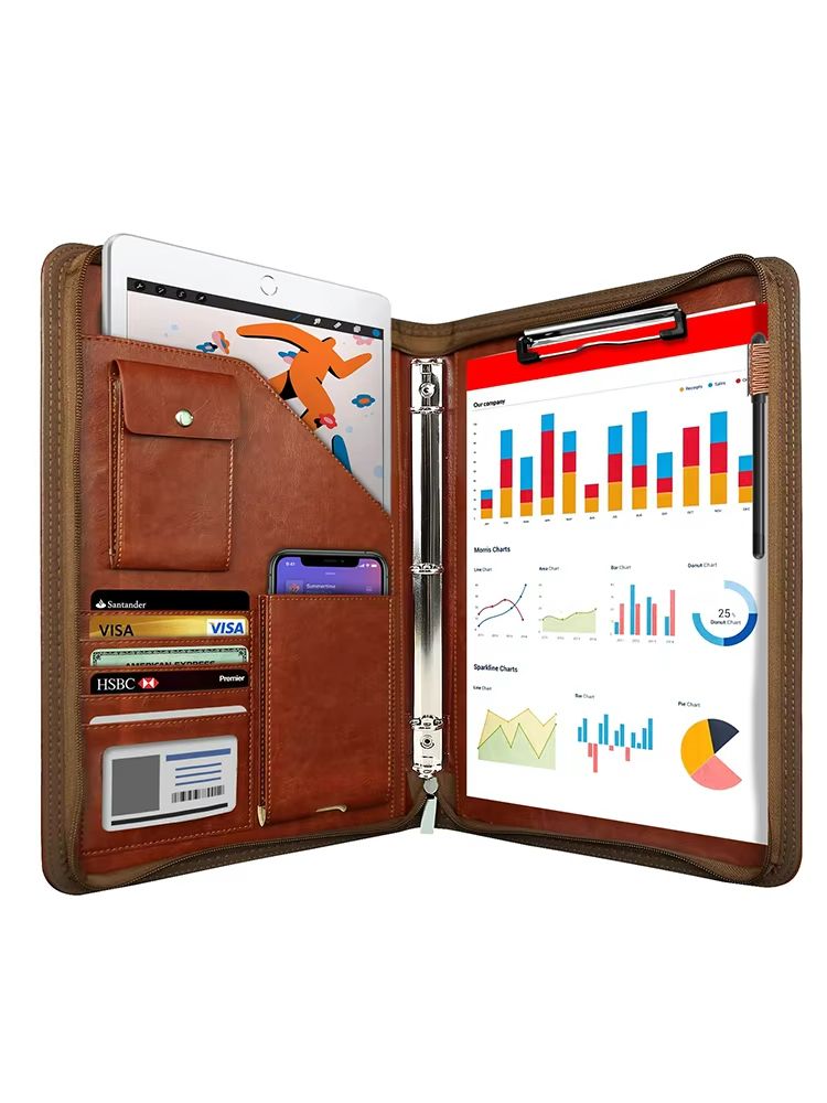 ExecutiveFlex Leather Zippered Padfolio Multifunctional A4 Business Organizer 12