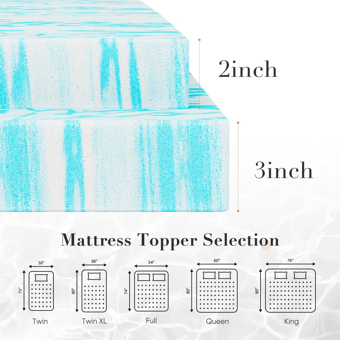 JHK 23 Inch Gel Memory Foam Mattress Topper Full Size Cooling Breathable Bed Topper For Soft Suppor 7