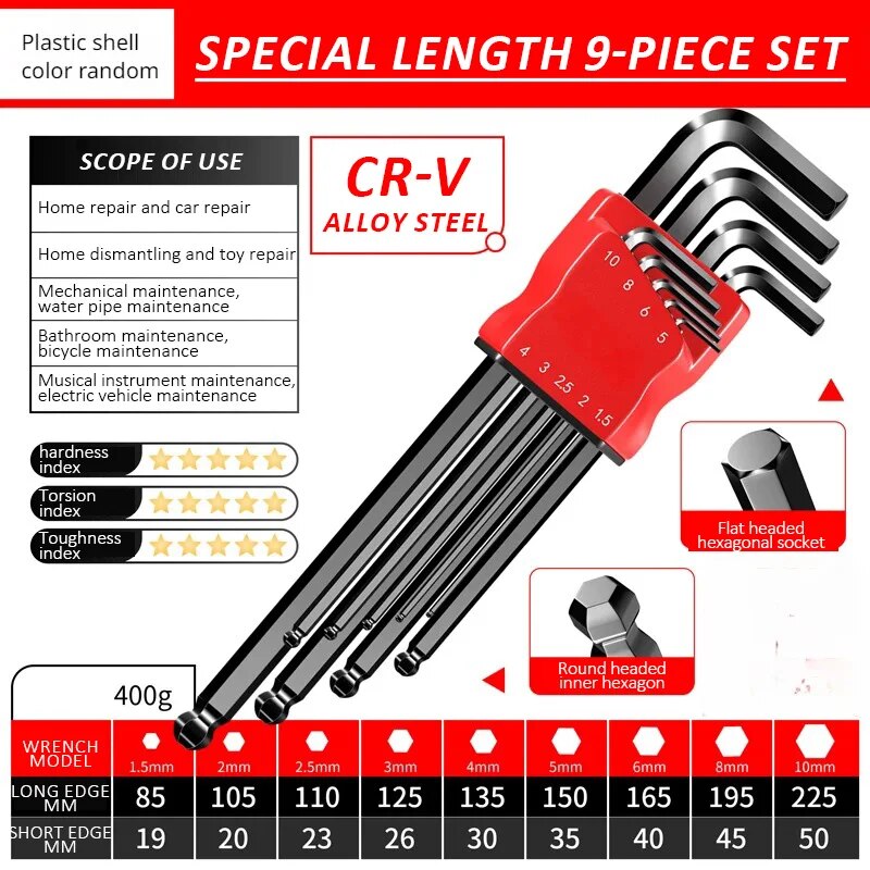 Kimihide HighStrength Hex Wrench Set 9Piece LKey Allen Key Spanner Tool Set With HexHex Screwdriver 8