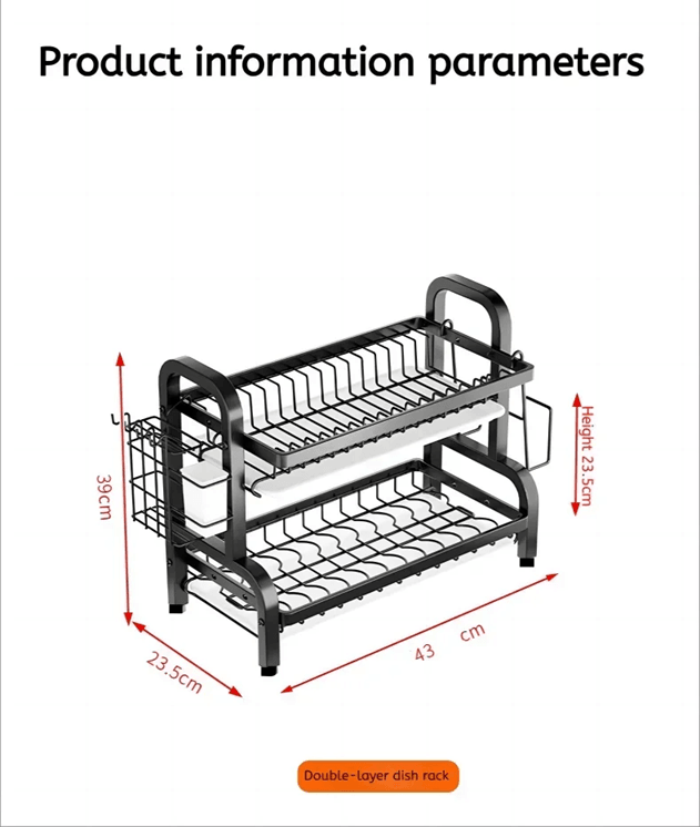 2 Tier Dish Drying Rack With Drainboard And Utensil Holder Rust Proof Compact Kitchen Organizer 3