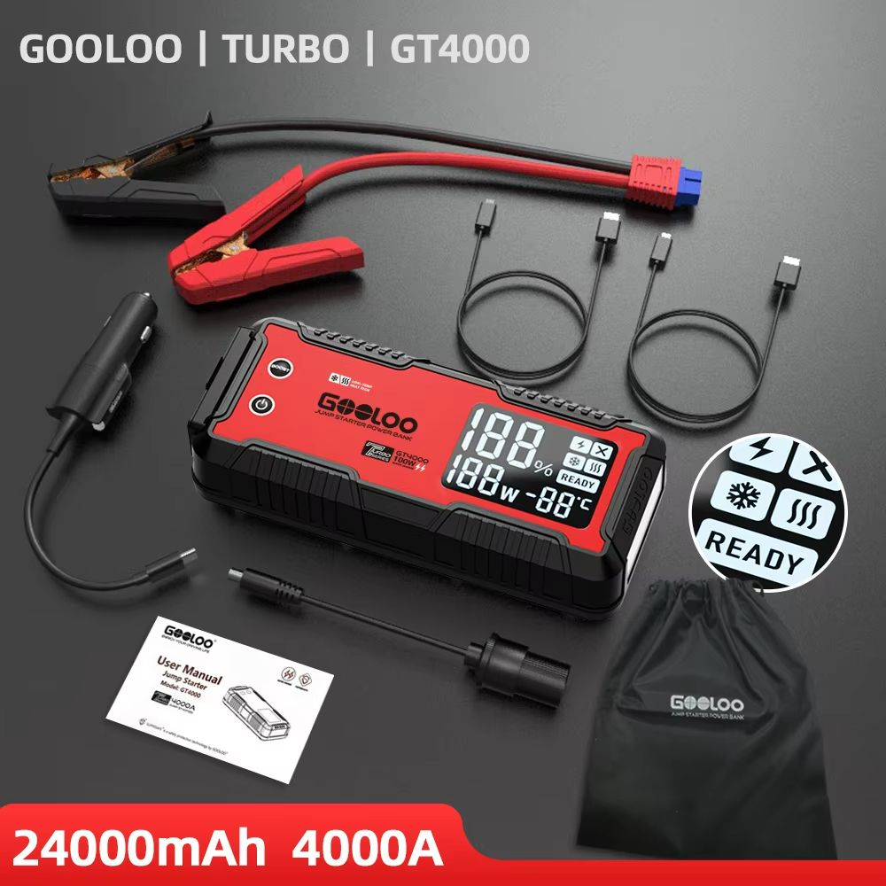 GOOLOO 12V Car Jump Starter 4000A Portable Battery Booster 24000mAh Power Bank For Emergency Star 6