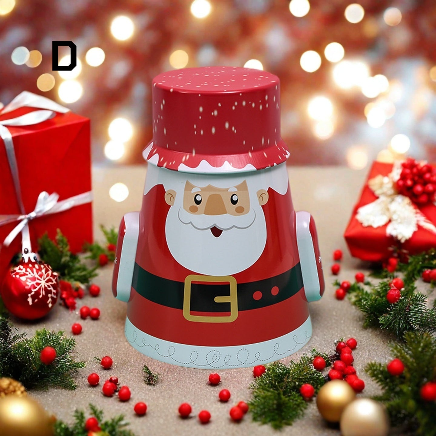 Round Christmas Tin Containers with Gift Ribbon, Large Medium Small Xmas Metal Nesting Containers, Christmas Cookie Tins