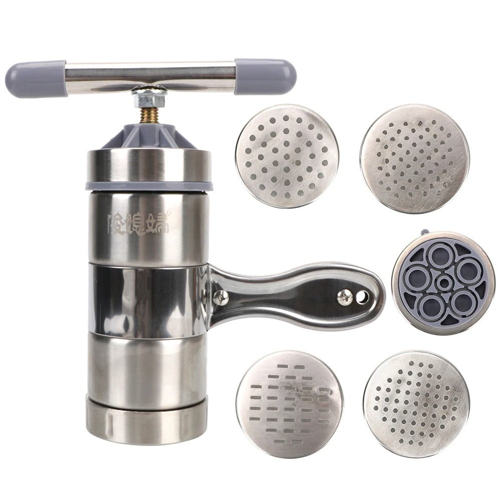Stainless Steel Manual Pasta Press Noodle Maker And Fruit Juicer With 5 Molds 6