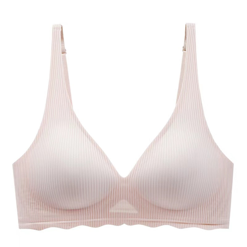 Beautiful Back Girls Underwear, Smooth and Seamless Versatile Striped Bra, Small Chest Push-up Anti-sagging Bra