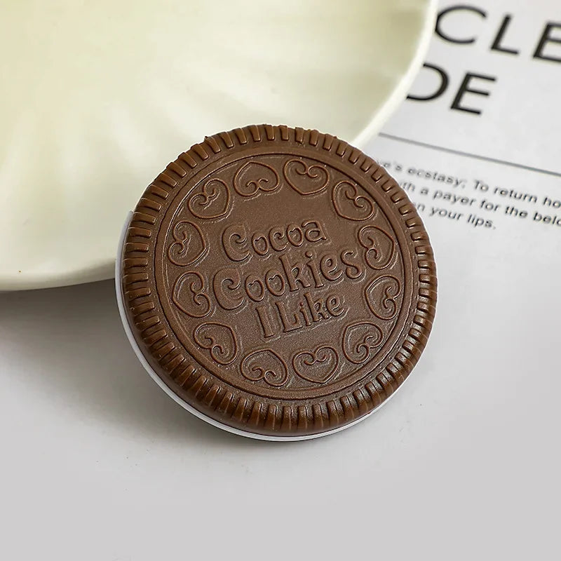 Kawai Outside Pocket Mirrors, Chocolate Biscuit Round Folding Make Up Mirror, Women Small Cocoa Mirror with Combs