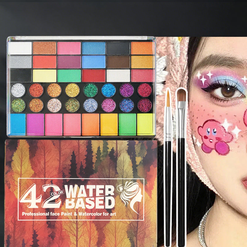 42 Colors UV Neon Face Paint Set, Fluorescent Glitter Art Makeup, Water Soluble Body Painting for Party Festivals Hallow
