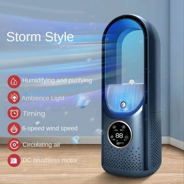 Portable USB Air Cooler Leafless Electric Fan Speed Silent Timer Air Conditioner Cooling Fan Humid 6