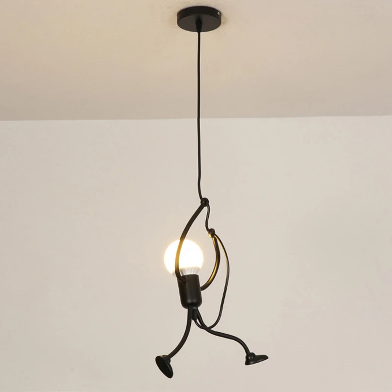 Vintage Iron Little Man Modern Arts Chandelier, Creative LED Ceiling Lamp for Home, Living Room, Children Bedroom Decor