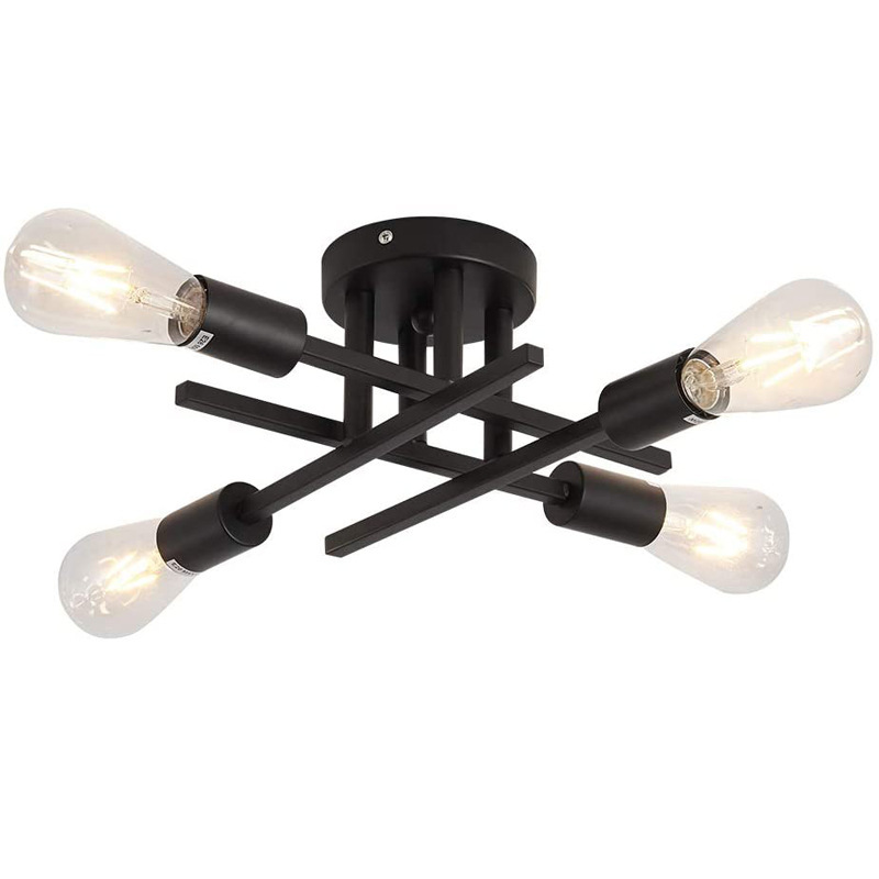 Retro Industrial Chandelier, Black, Gold Wrought Iron LED Ceiling Lamp with E27 Socket for Living Room Modern Decor