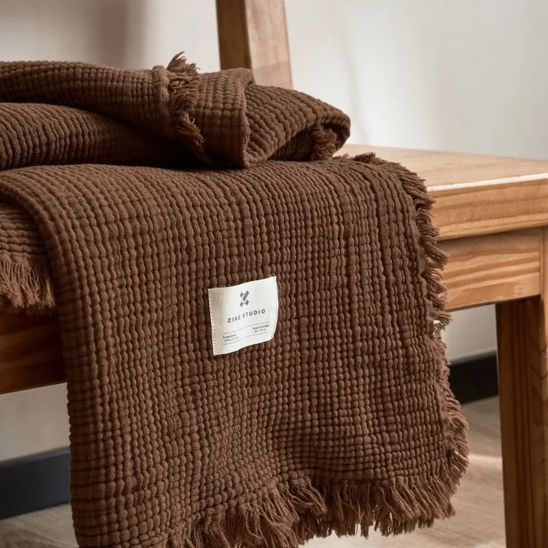 Four Layer Cotton Gauze Blanket With Tassel Edges 11