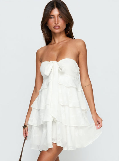 Kalari Strapless Layered Mini Dress White
