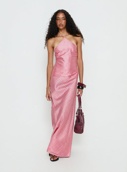 Bellamissimo Halter Maxi Dress Pink Stripe