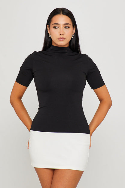 Black/white Colour Block High Neck Mini Dress