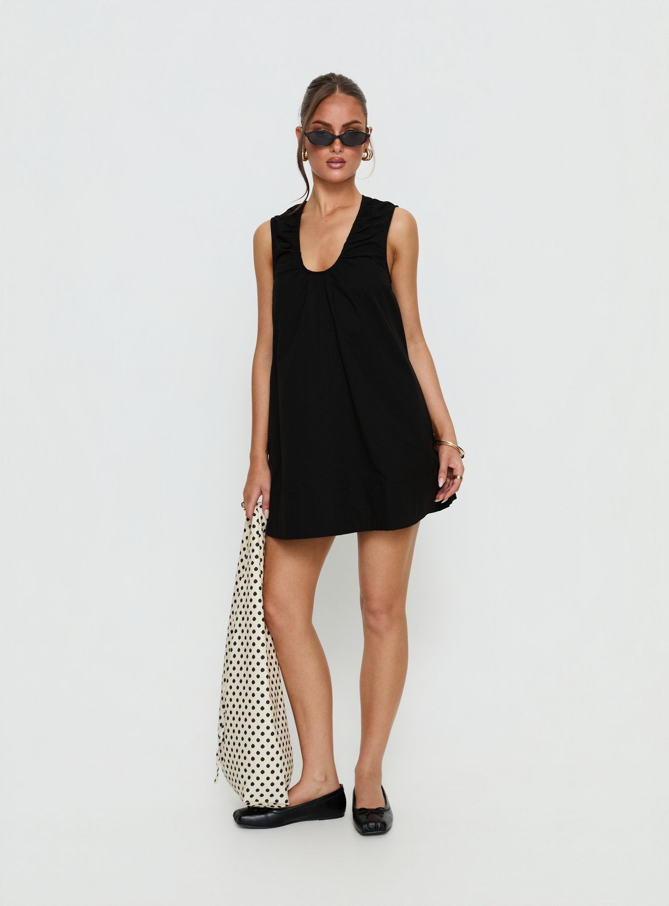 Eberta Ruched Baby Doll Mini Dress Black