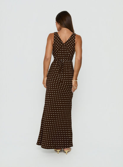 Nellie Maxi Dress Brown Polka Dot Petite