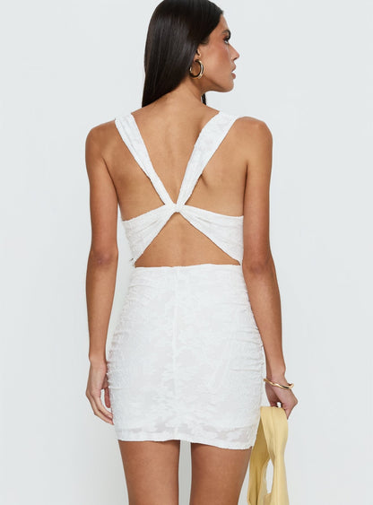 Brigetta Cowl Neck Mini Dress White