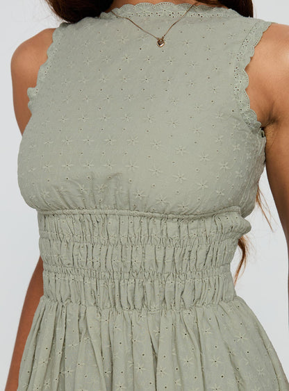 Vittoria Bubble Hem Mini Dress Sage