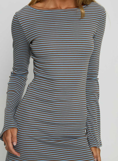 Bryanna Long Sleeve Mini Dress Blue / Brown