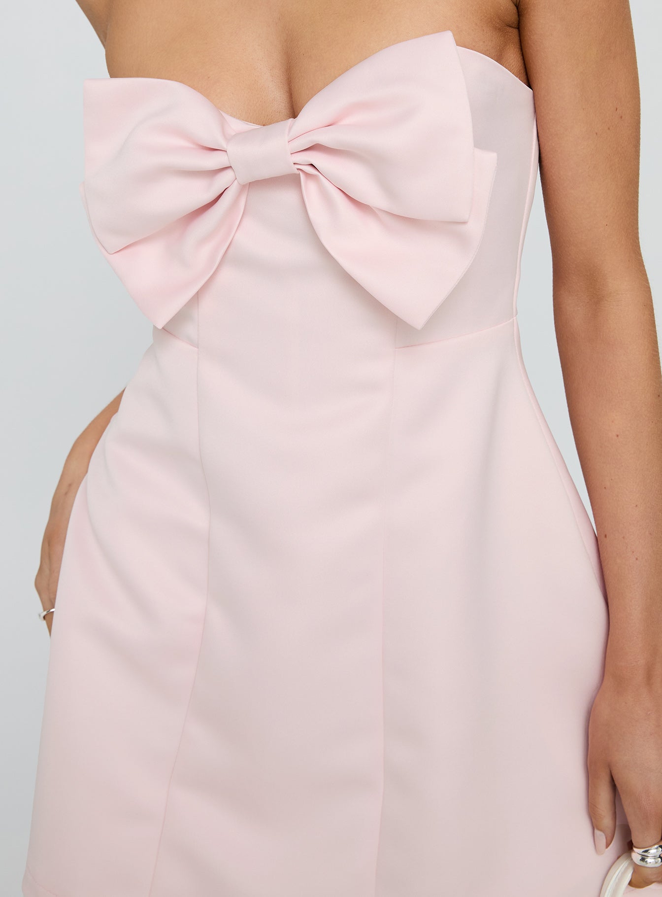 Genevie Strapless Bow Bust Mini Dress Light Pink