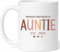 Gift For New Aunt, First Time Auntie Gifts, Promoted From Bestie to Auntie Est 2025 Mug, Pregnancy Announcement Gift for Best Friend, Sister
